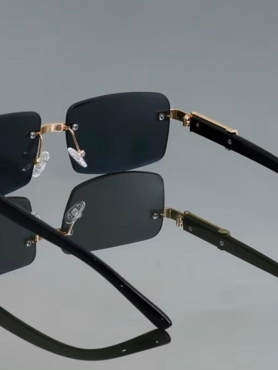 NEW -Tycho - Retro Rimless Square Tinted Flat Top Sunglasses - Cramilo BLACK